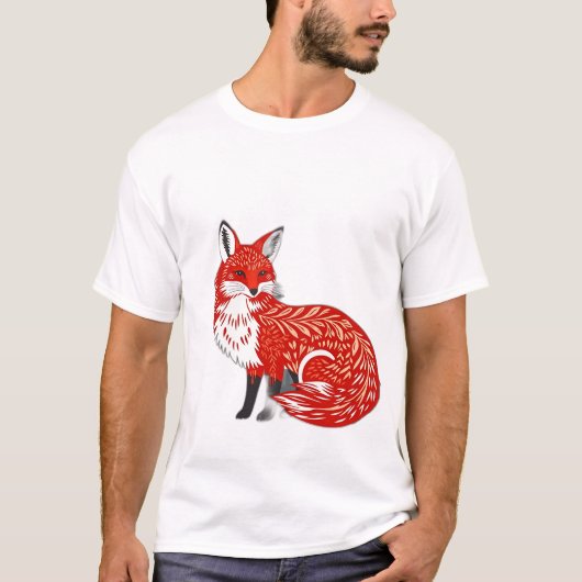 北欧キツネ(葉パターン付き) Tシャツ (正面)