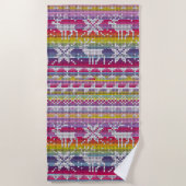 北欧クリスマスカラフル冬編み模様 ビーチタオル (正面)