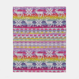 北欧クリスマスカラフル冬編み模様 フリースブランケット