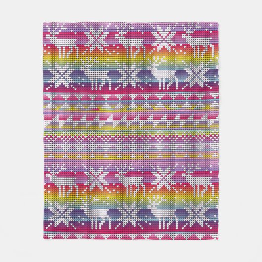 北欧クリスマスカラフル冬編み模様 フリースブランケット (正面)