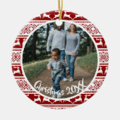 北欧クリスマススススススカンジナビアのトナカイ一家 セラミックオーナメント (正面)