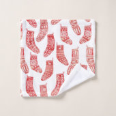 北欧クリスマスストッキングパタ赤と白ーン バスタオルセット (ウォッシュタオル)