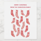 北欧クリスマスストッキングパタ赤と白ーン ワインラベル (シングルラベル)