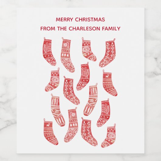 北欧クリスマスストッキングパタ赤と白ーン ワインラベル (シングルラベル)