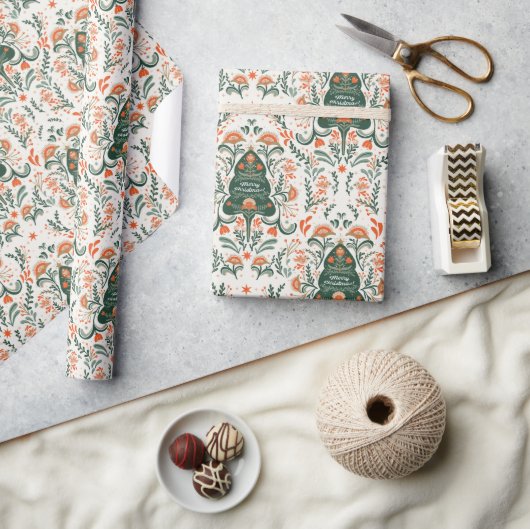 北欧クリスマスツリーのパーティーラップ ラッピングペーパー (クラフト)