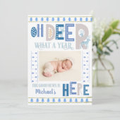 北欧クリスマスツリーズブルー3フォトホリデー誕生 案内状 (スタンド正面)