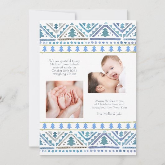 北欧クリスマスツリーズブルー3フォトホリデー誕生 案内状 (裏面)