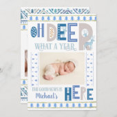 北欧クリスマスツリーズブルー3フォトホリデー誕生 案内状 (正面/裏面)