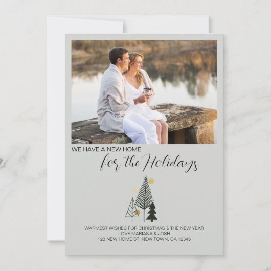 北欧クリスマスツリー風景写真の新しいアドレス シーズンカード (正面)