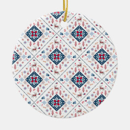 北欧クリスマスパターン、雪片とトナカイ セラミックオーナメント