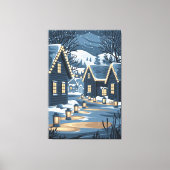 北欧クリスマスビレッジアートスカンジナビア冬 キャンバスプリント (正面)