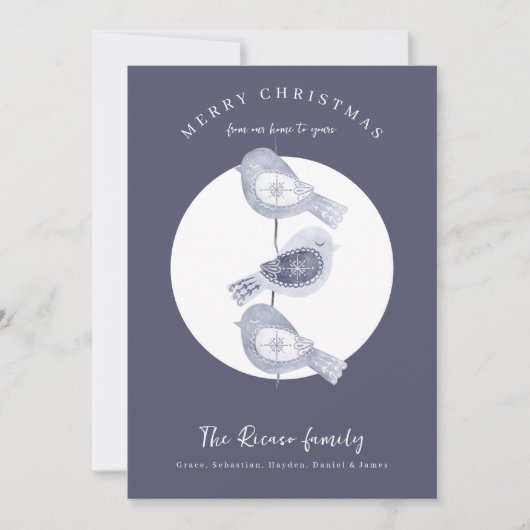 北欧クリスマスブルーの鳥の写真 シーズンカード (正面)