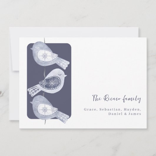 北欧クリスマスブルーの鳥の写真 シーズンカード (正面)