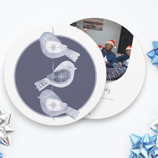 北欧クリスマスブルーの鳥の写真 シーズンカード