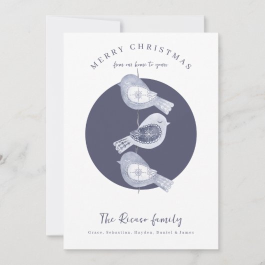 北欧クリスマスブルーの鳥の写真 シーズンカード (正面)