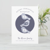 北欧クリスマスブルーの鳥の写真 シーズンカード (スタンド正面)