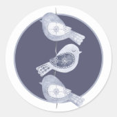 北欧クリスマスブルーの鳥の写真 ラウンドシール (正面)