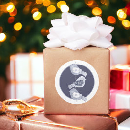 北欧クリスマスブルーの鳥の写真 ラウンドシール