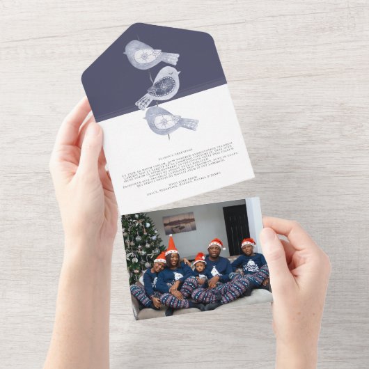 北欧クリスマスブルーバードフォトホリデーカード オールインワン招待状 (貼ってはがせる)