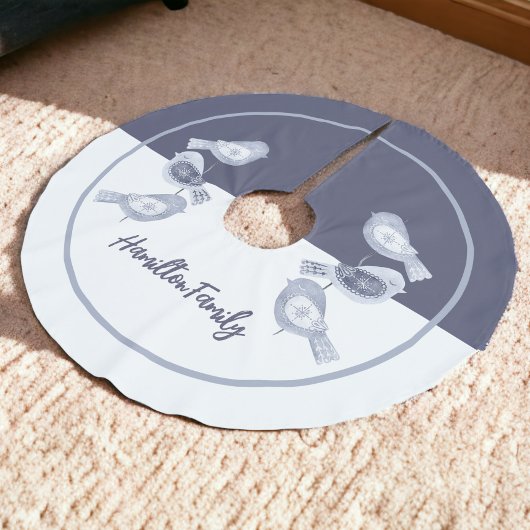 北欧クリスマスブルーパーソナライズされたバード ブラッシュドポリエステルツリースカート