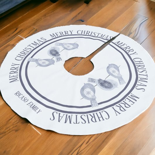 北欧クリスマスブルーパーソナライズされたバード ブラッシュドポリエステルツリースカート