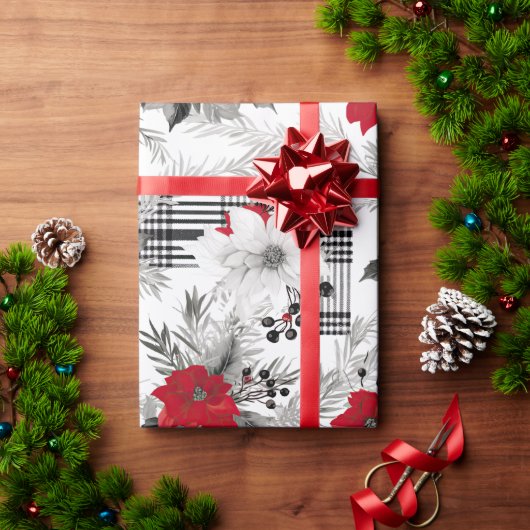 北欧クリスマスポインセティラッピング紙 ラッピングペーパー (クリスマスギフト)