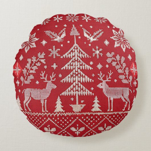 北欧クリスマス刺繍装飾用クッションカバー ラウンドクッション (正面)