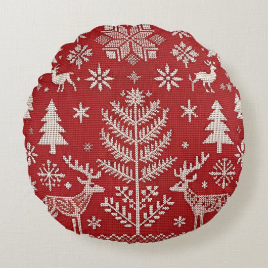 北欧クリスマス刺繍装飾用クッションカバー ラウンドクッション (正面)