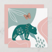 北欧グリーンベアとブラウンバタフライ ノートカード (正面/裏面)