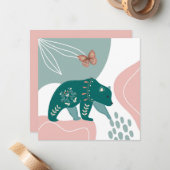 北欧グリーンベアとブラウンバタフライ ノートカード (正面/裏面インサイチュ)