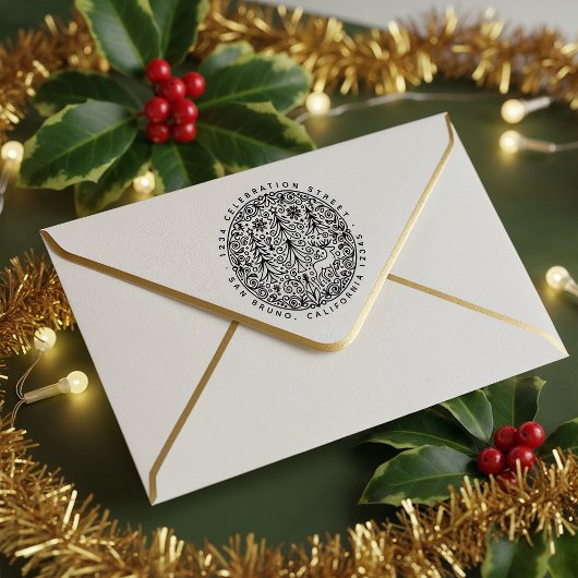 北欧スカンジクリスマスツリーとトナカイの住所 セルフインキングスタンプ