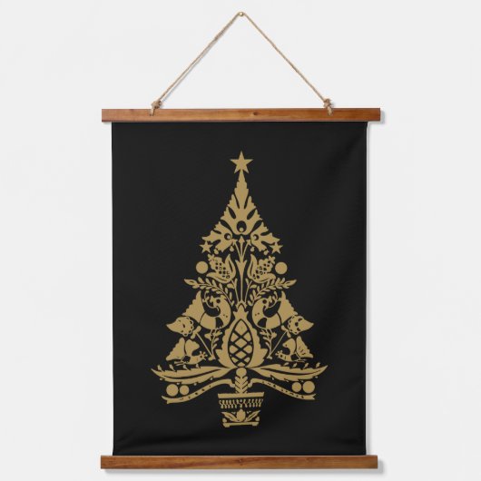 北欧スカンジナビアのクリスマスツリーの装飾 吊り下げ型タペストリー (正面)