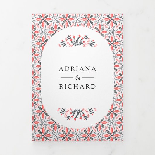 北欧スカンジナビアフォークアートフ結婚ァレス 三つ折り招待状 (カバー)