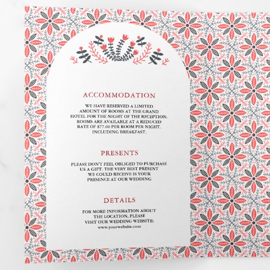 北欧スカンジナビアフォークアートフ結婚ァレス 三つ折り招待状 (内部最初)