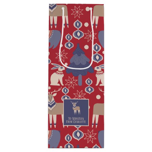 北欧スカンジナビア森林クリスマス ワインギフトバッグ (正面)