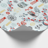 北欧スカンジフォークアートバーズフィントフラワーレッド ラッピングペーパー (角)