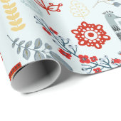北欧スカンジフォークアートバーズフィントフラワーレッド ラッピングペーパー (ロールコーナー)