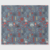 北欧スカンジフォークアートバーズフィントフラワーレッドWr ラッピングペーパー (フラット)