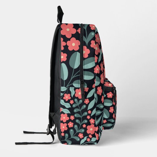 北欧スタイルに咲くピンクのレトロスタイル プリントバックパック (左)