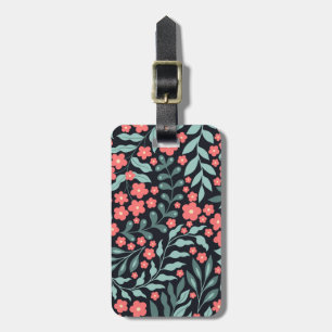 北欧スタイルのピンクのレトロな blooming 花 ラゲッジタグ