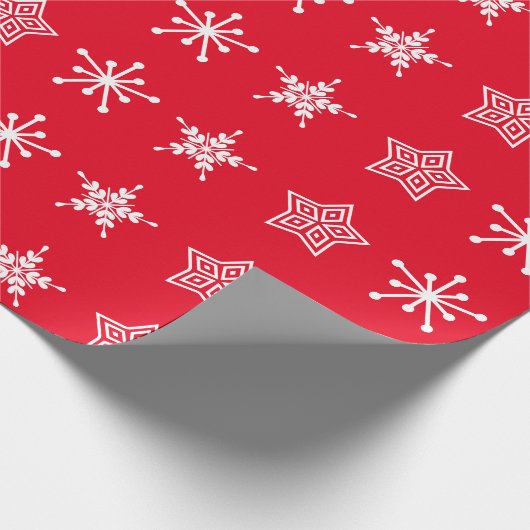 北欧スタイルの民俗的な白と赤のクリスマススター ラッピングペーパー (角)
