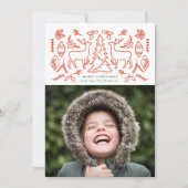 北欧スタイルの赤いパターンの写真入りホリデーカード シーズンカード (正面)