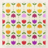 北欧スタイルカラフルオンCrmフラワーパターン ガラスコースター (正面)