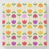 北欧スタイルカラフルオンCrmフラワーパターン ストーンコースター (正面)