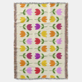 北欧スタイルカラフルオンCrmフラワーパターン スローブランケット (正面縦)