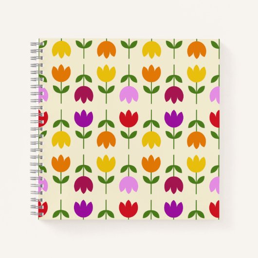 北欧スタイルカラフルオンCrmフラワーパターン ノートブック (正面)
