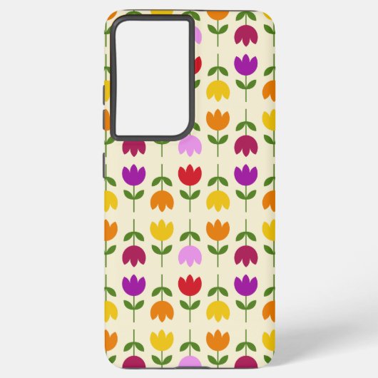 北欧スタイルカラフルオンCrmフラワーパターン Samsung Galaxyケース (裏面)