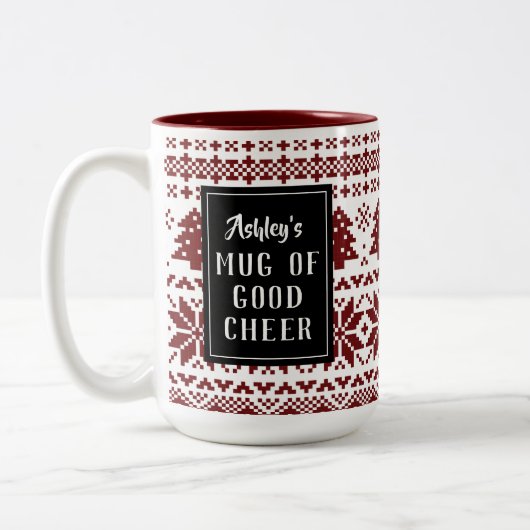 北欧スタイルクリスマスセパーソナライズされたーターツート ツートーンマグカップ (左)