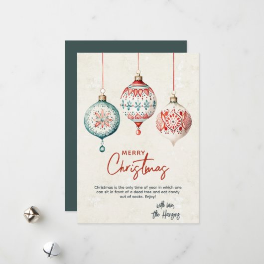 北欧スタイルモダンオーナメントメリークリスマス シーズンカード (正面/裏面インサイチュ)