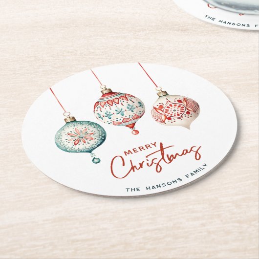 北欧スタイルモダンオーナメントメリークリスマス ラウンドペーパーコースター (アングル)